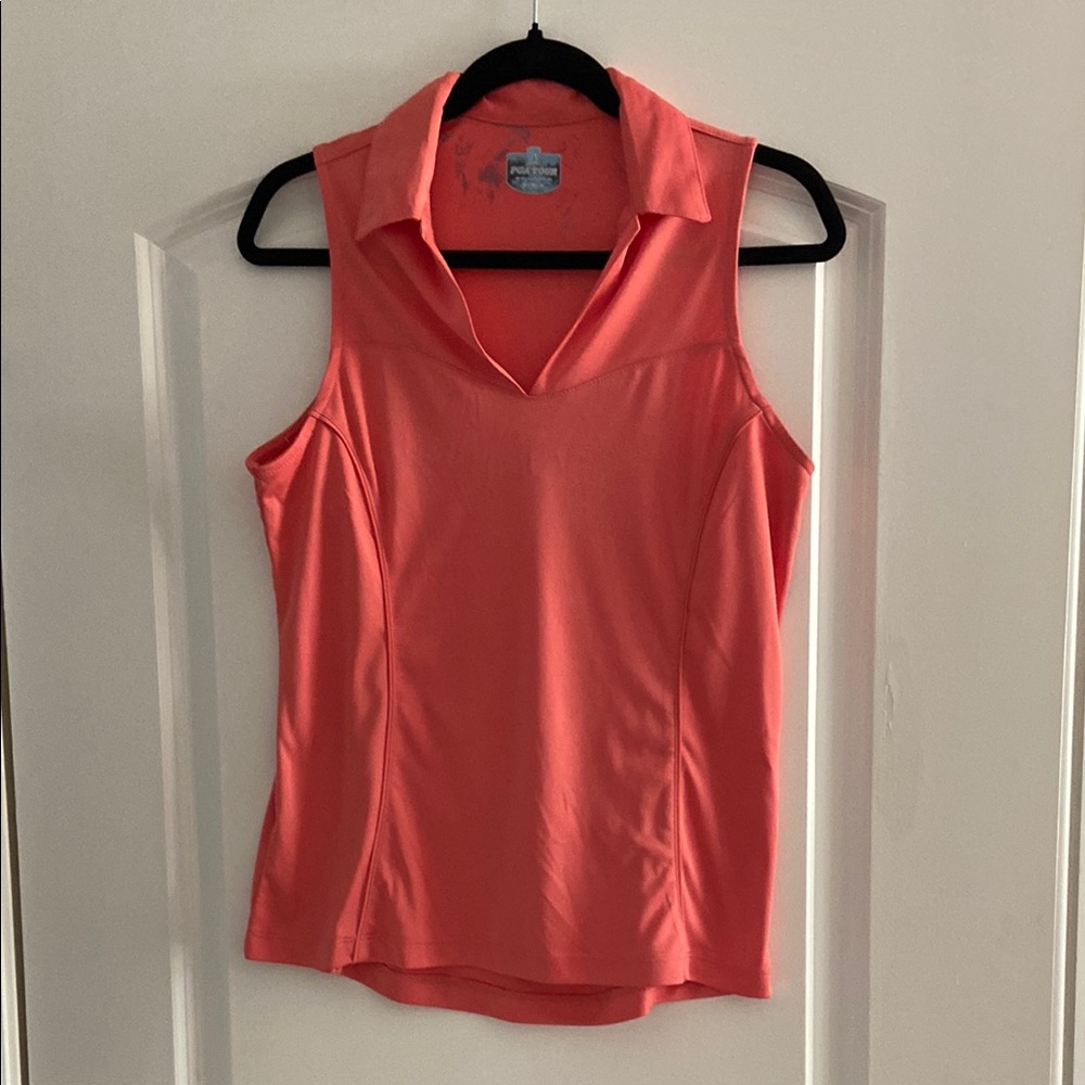 PGA Tour Orange Fitted Tank Top Polo Style